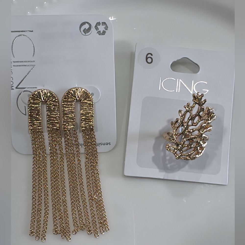 gold earrings and ring